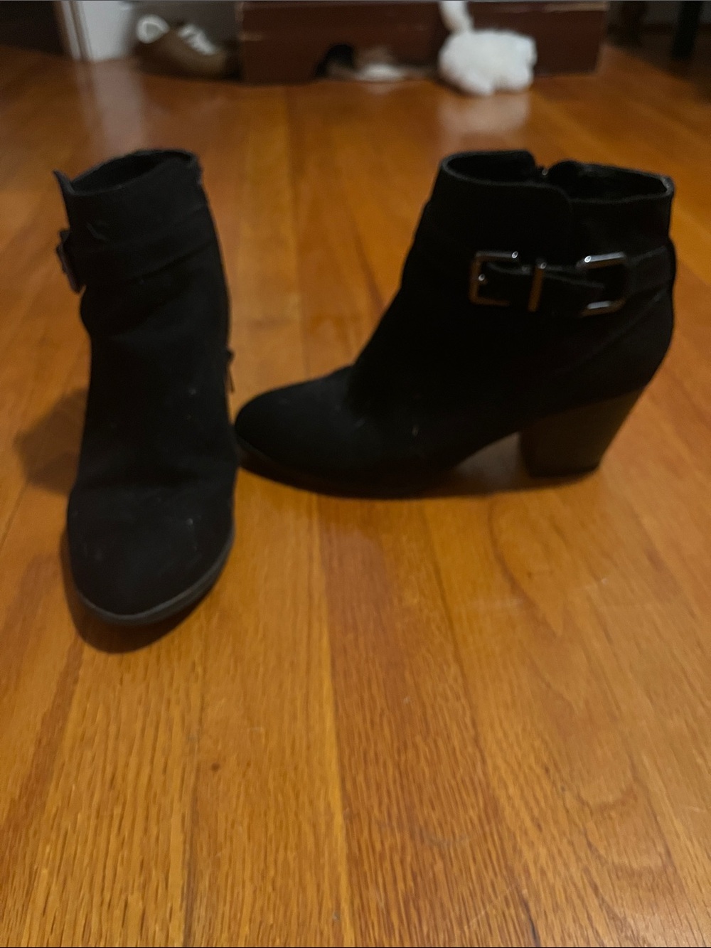 Express Black Suede Ankle Boots with Buckle Detail